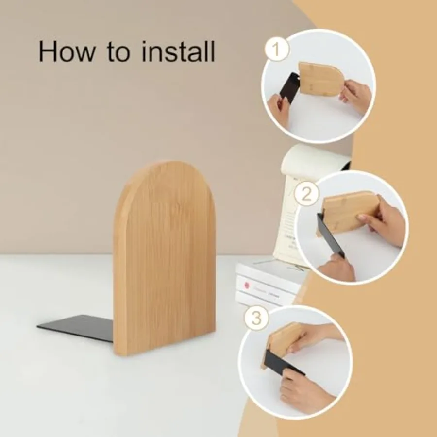 مساند كتب من الخيزران شديدة التحمل غير قابلة للانزلاق للأرفف وحامل كتب للكتب والأقراص المضغوطة والأقراص المغلقة وتنظيم المكتب زوج واحد متوسط