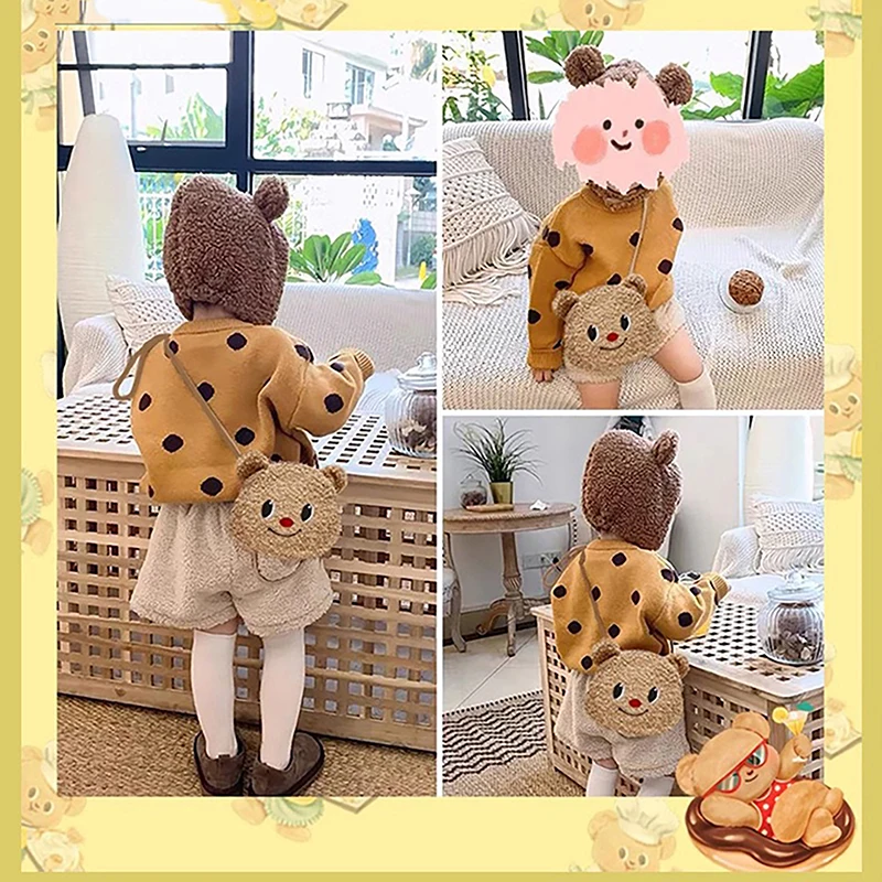 Cartoon Butter Bear Plush Crossbody Bag Shoulder Bags Soft Cute Animal Coin Purse Messenger Bag For Girl Gifts