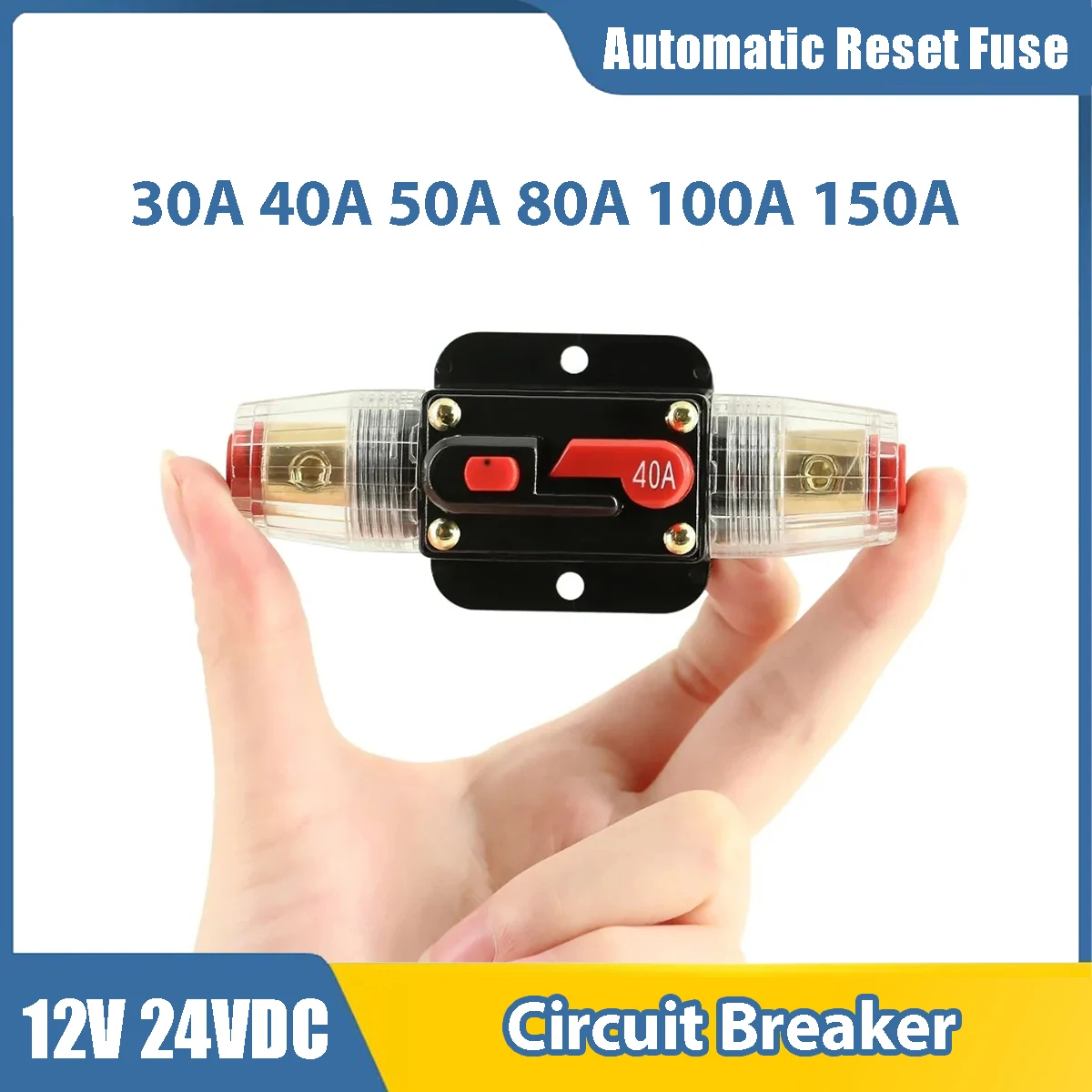 12V/24V DC Versicherung Rückstellbare Sicherung Leistungsschalter Audio Verstärker Überlastschutz Sicherungshalter 30A 40A 50A 80A 100A 150A