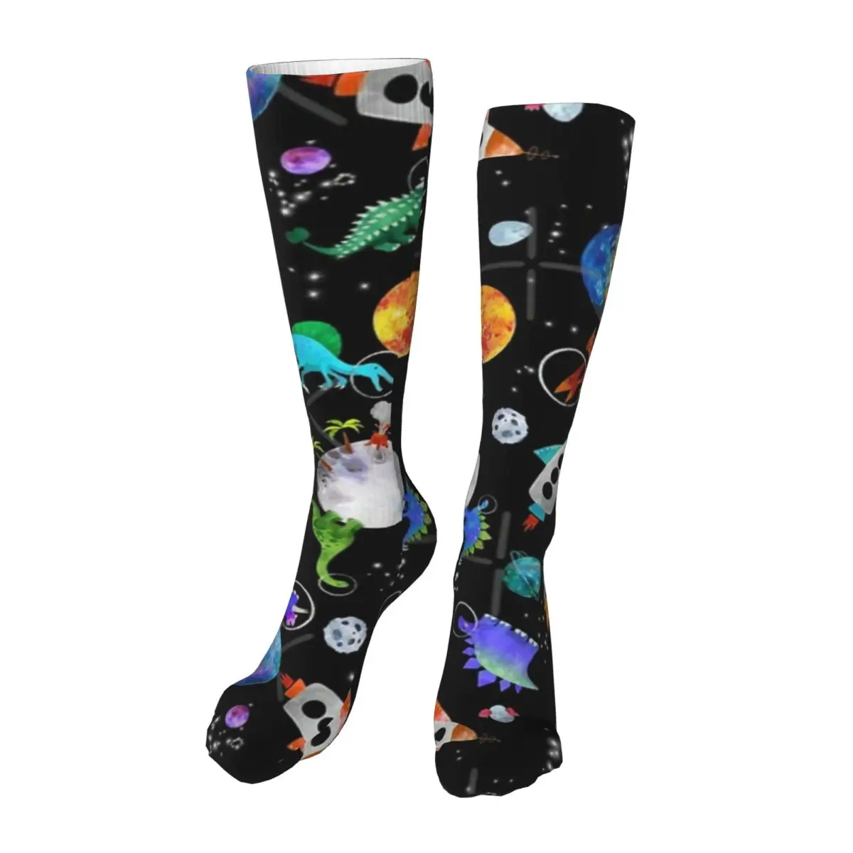 Dinosaur Astronauts In Outer Space Adult Stockings Moisture absorbent Suitable For Sports Soft Customised Patterns