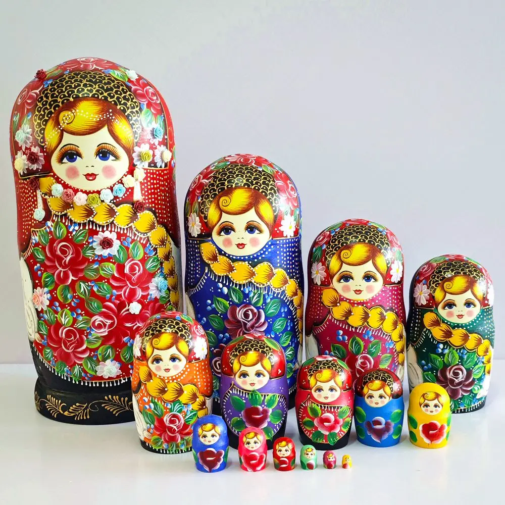 15-Layer Handmade Nesting Doll Set, Linden Wood Stacking Dolls Creative Gift for Home Decor