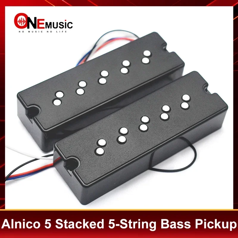 Alnico 5 5-String Bass Humbucker with Staged Polepiece Noise Reduction 16.5/17.5MM Pole Spacing 4 Conduct Split Coil for Bass