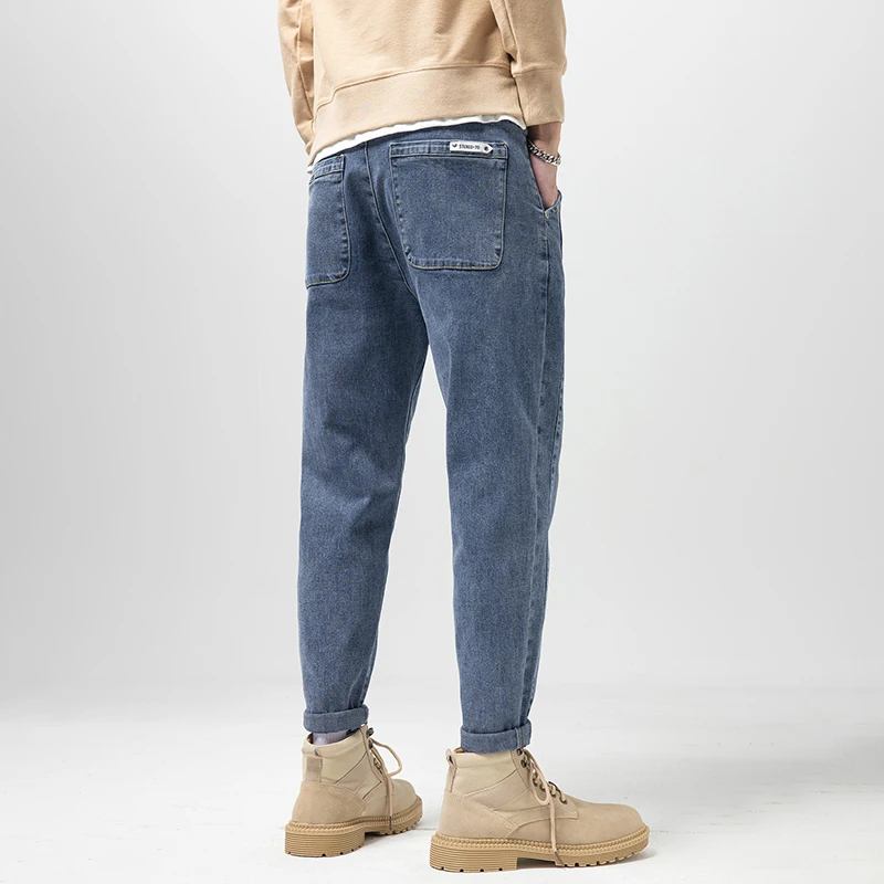 Men's Harem Jeans Slim Fit Classic Blue Denim Trousers Cotton Demin Harem Pants Fashion Streetwear Joggers