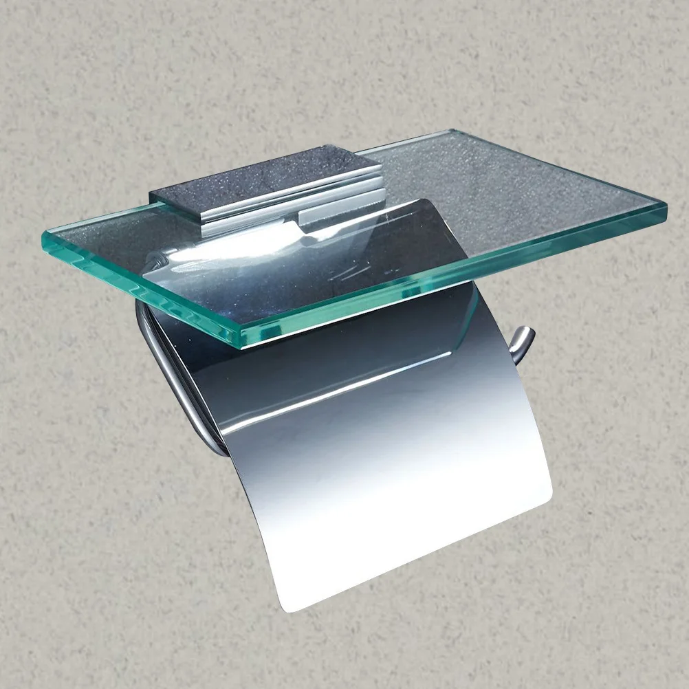 

Copper Glass Tissue Roll Storage Shelf Bathroom Accessories Mobile Phone Rack Waterproof Cover Lid Smooth Edges Home Use