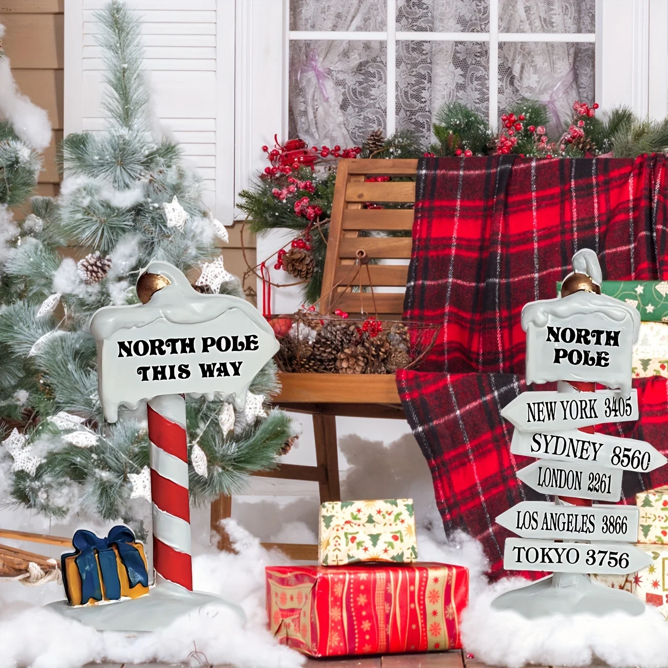 2 قطعة عيد الميلاد القطب الشمالي ساحة علامات عيد الميلاد الحديقة الديكور في الهواء الطلق القطب الشمالي اتجاه علامة سانتا كلوز ورشة عمل الوقوف