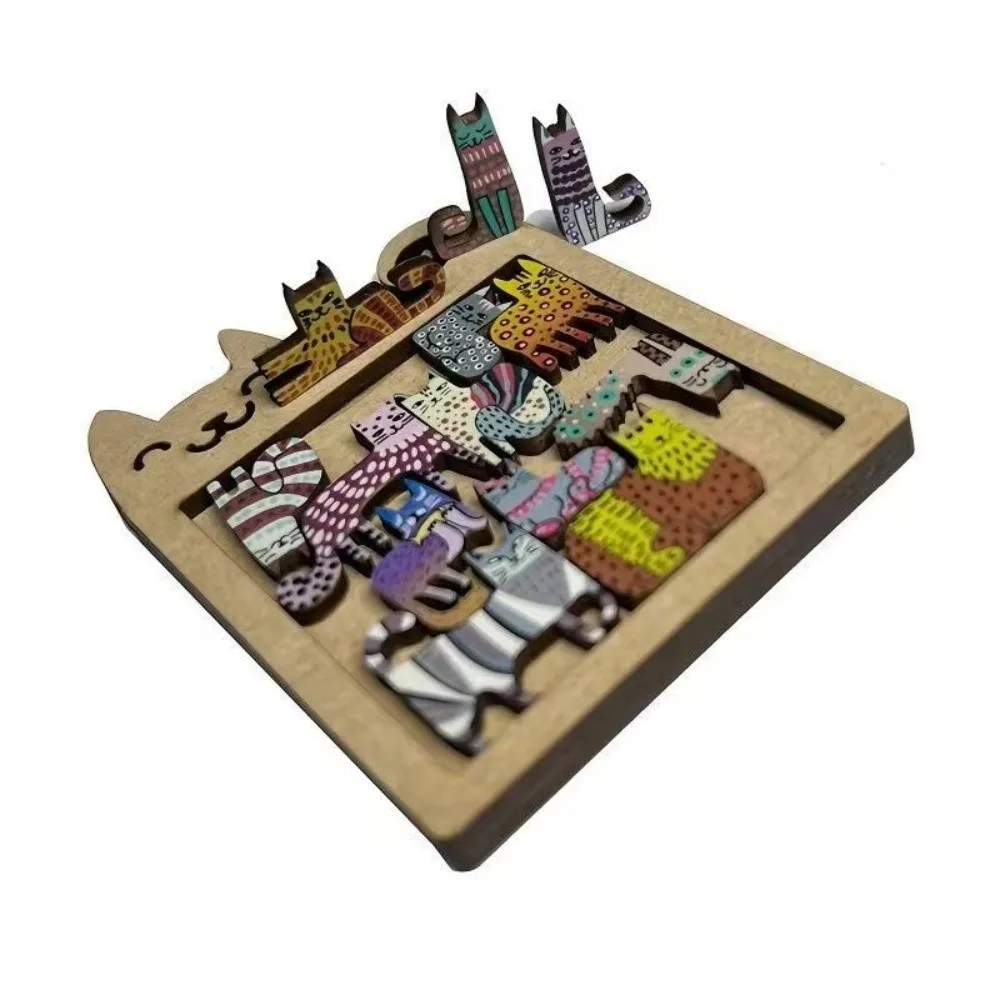 Neue unregelmäßige Katzenpuzzles, buntes hölzernes süßes Puzzlespielzeug, Lernspiel, Denkaufgabe für Kinder, Geburtstagsgeschenke