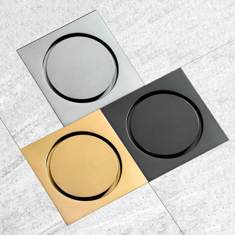 

Бытовой квадратный трап для ванной комнаты и кухни, устойчивый к запаху трап для пола, хром/черный/матовое золото, 100*100 мм, медный трап для пола