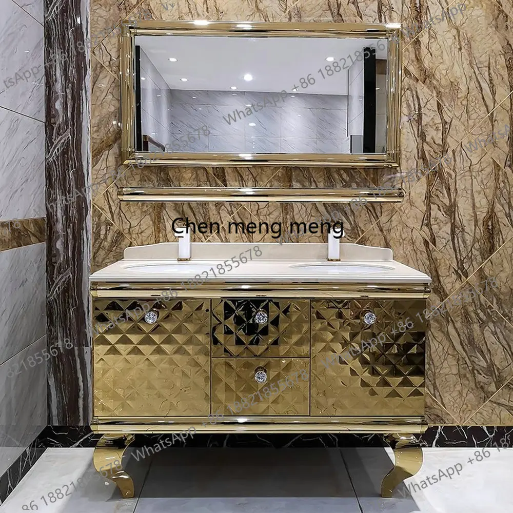 

Настраиваемая золотая нержавеющая сталь, роскошная вилла, ремонт дома, туалетный столик для ванной комнаты, шкаф для раковины, прямые продажи
