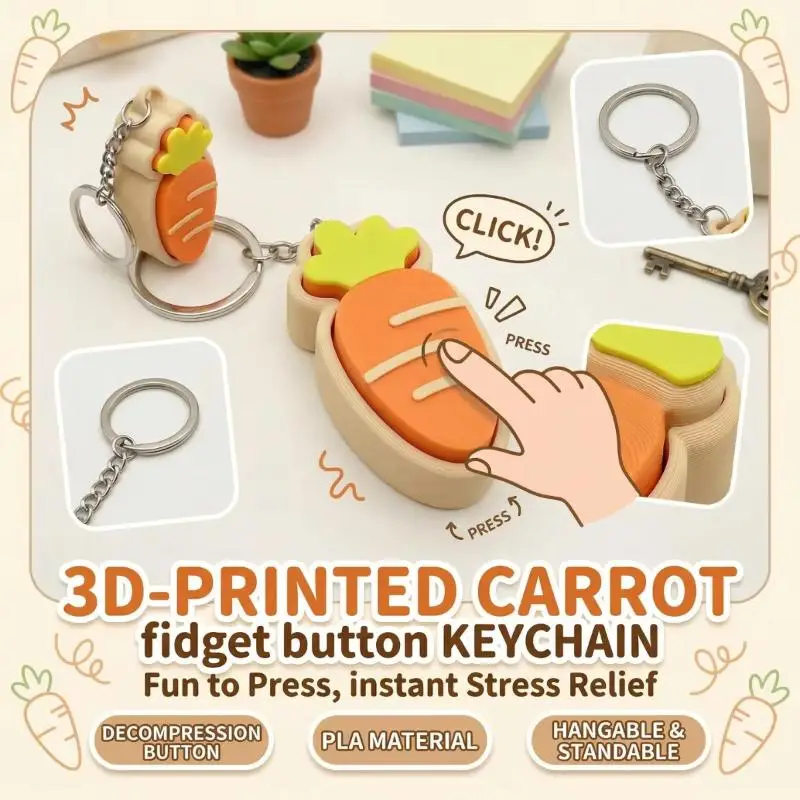 1PCCarrot Fidget Keychain Cute Shape, Durable Lightweight Stress Relief Toy, Backpack Decor for Gifts, Daily Use Squeeze Keyring