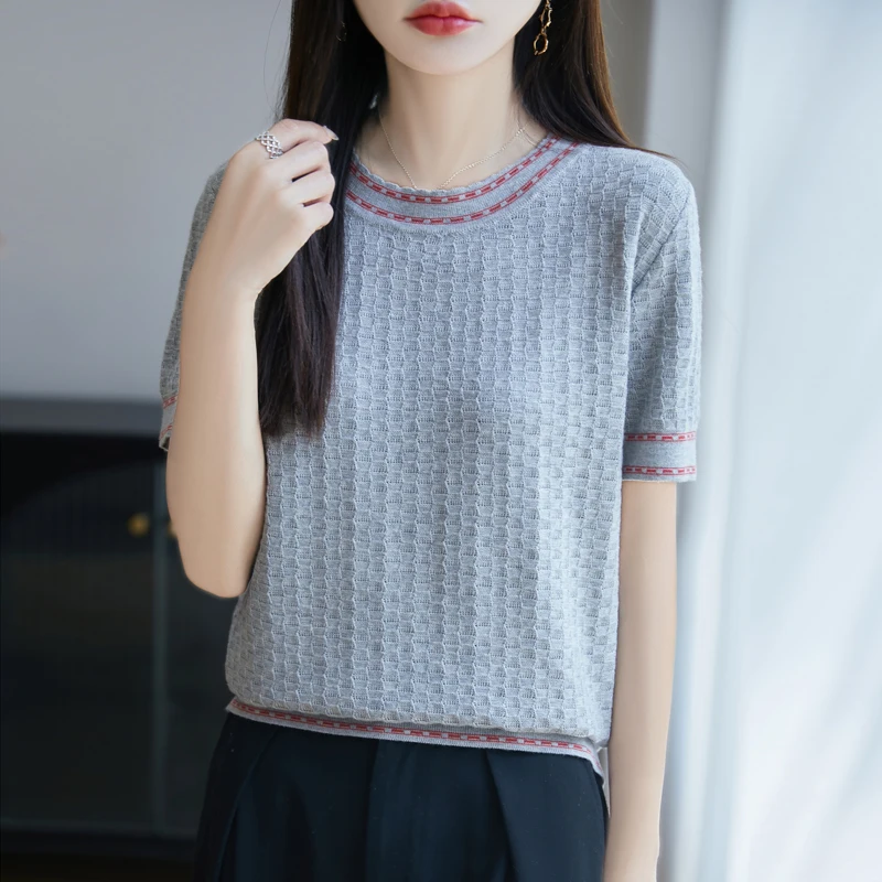 Dotted line Spring and Summer New Style Women's Sweater 100% Pure Cotton Pullover Sweater Cotton Coat O-neck Pullover Knitted Ba