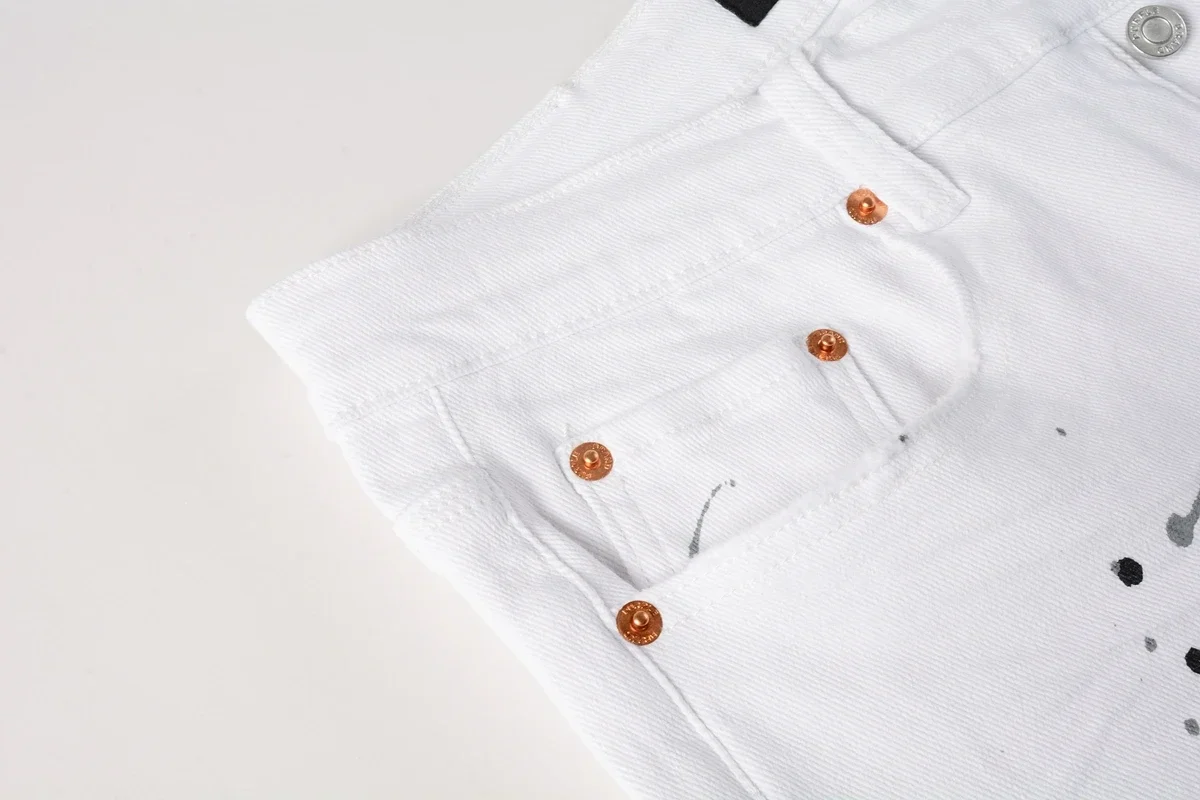 Calça jeans skinny masculina de cintura baixa, moda de alta qualidade, pintura branca, desgastada, reparada, jeans de marca
