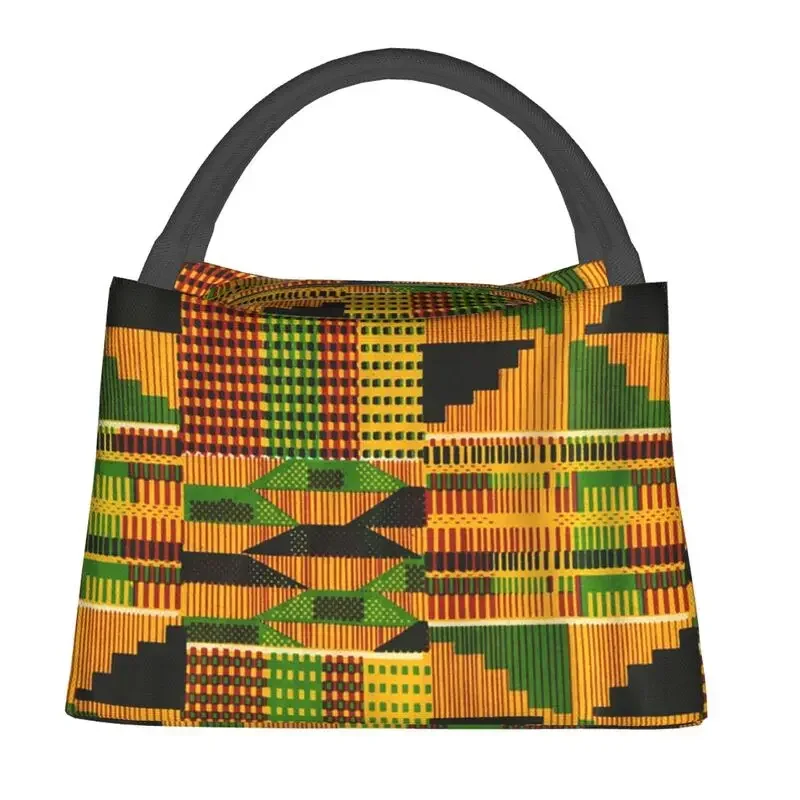 African Kente Cloth Design Insulated Lunch Bags for Women Africa Ethnic Pattern Cooler Thermal Food Lunch Box Hospital Office