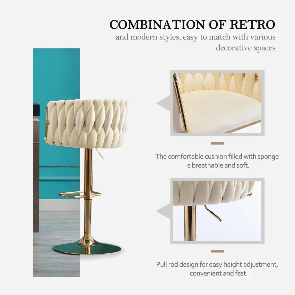 Барная мебель, набор бархатных поворотных табуретов из 4 шт., барные стулья с регулируемой высотой и ткаными барными стульями для кухонного острова