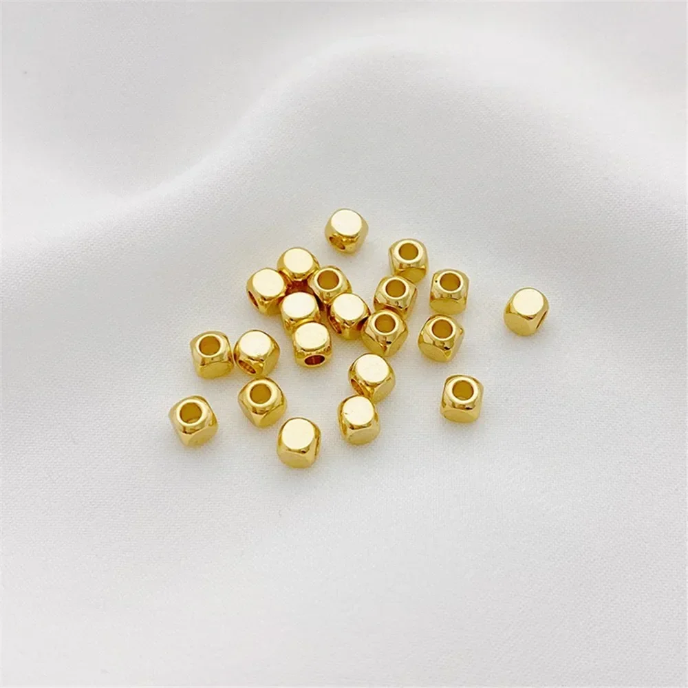14K Gold-plated Small Square Beads Separated Beads Cut Corner Beads DIY String Bracelet Necklace Jewelry Materials Accessories