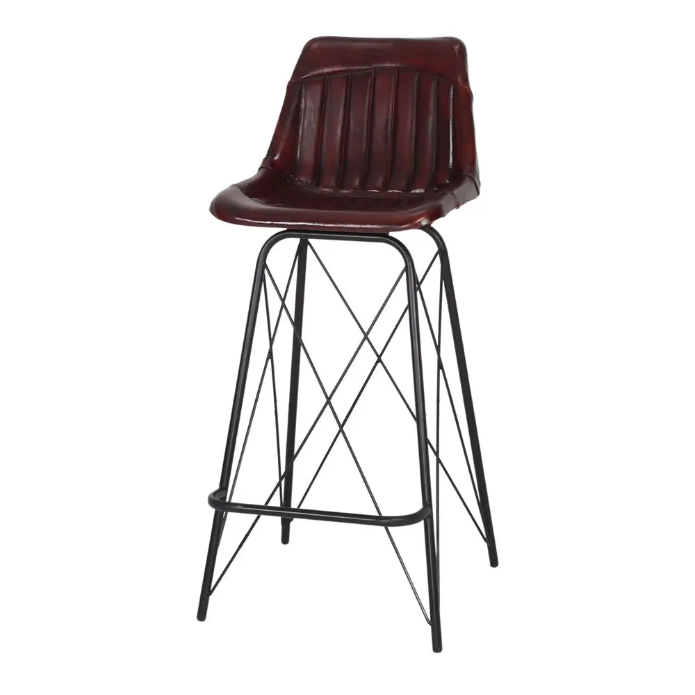 High Metal and Leather Bar Stool Modern Design for Living Room Kitchen Dining Restaurant Outdoor Cafe Gym