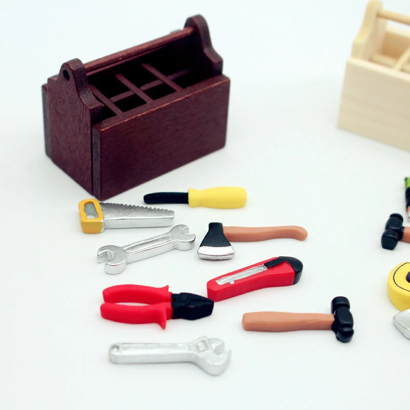 Dollhouse Miniature Toolbox, Handmade Tools Sets, Model Furniture Acessórios, Doll House Decor, Props Decorativos, 1Set, 1:12