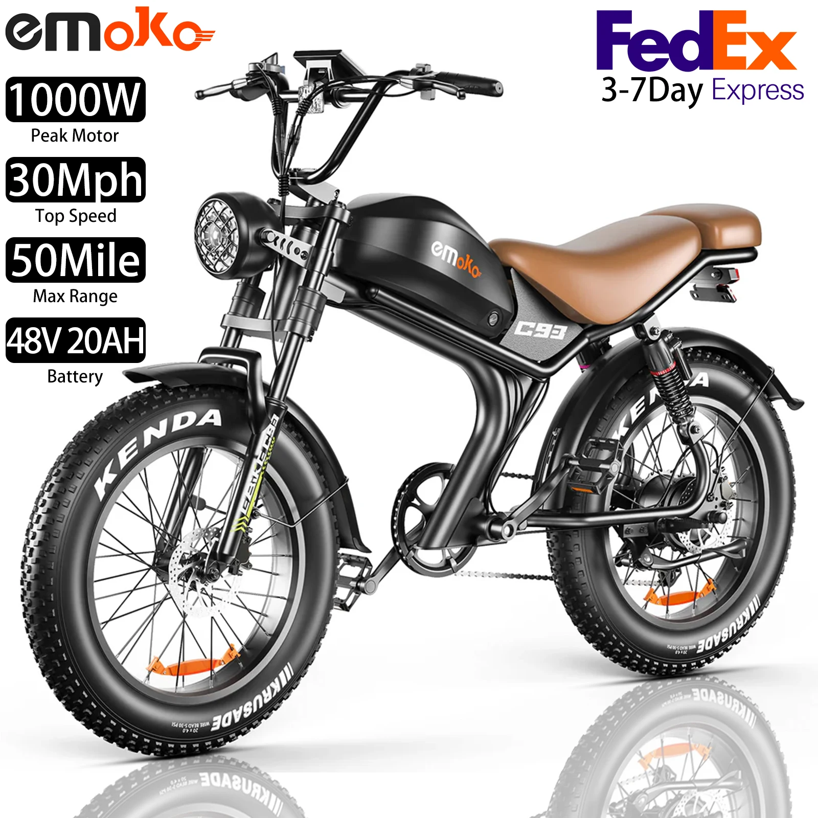 

Электрический горный велосипед 20 дюймов, 1000 Вт, 30 миль в час, 50 миль, электрический горный велосипед, 48 В, 20 Ач, вездеходный электрический мотоцикл EMOKO