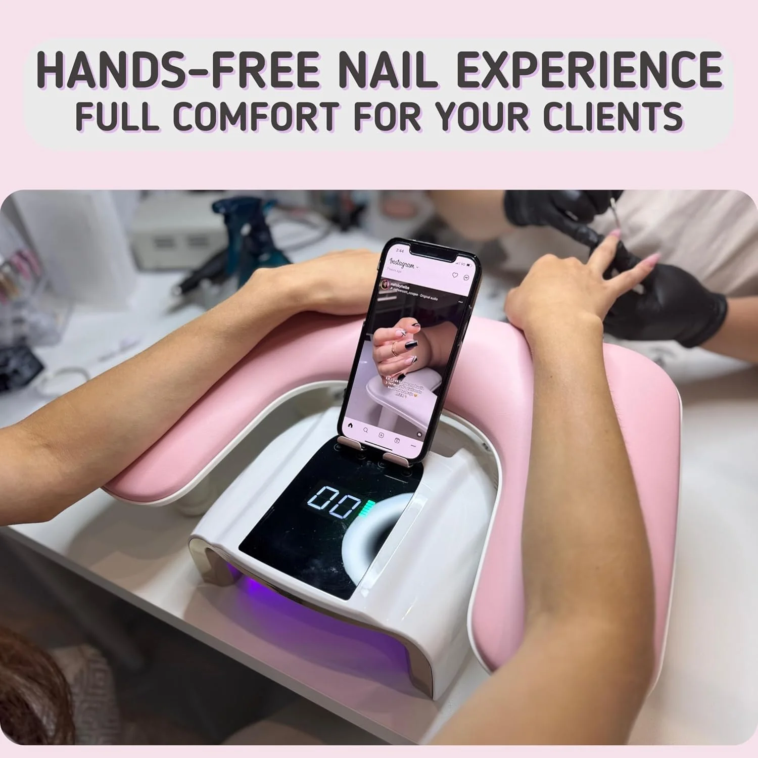 1 Stück Rosa Höhenverstellbare Nagel-Armstütze mit Drehbarem Telefonhalter, PU-Leder Nageltechniker-Armstütze, U-förmige Handauflage – Detail 5