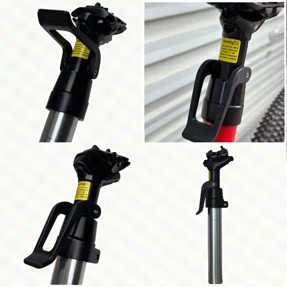 Tige de selle en alliage d’aluminium, conçue pour les VTT, dotée d’un système de réglage de la suspension pneumatique et d’un système de fixation à double alésage pour la tige de selle.