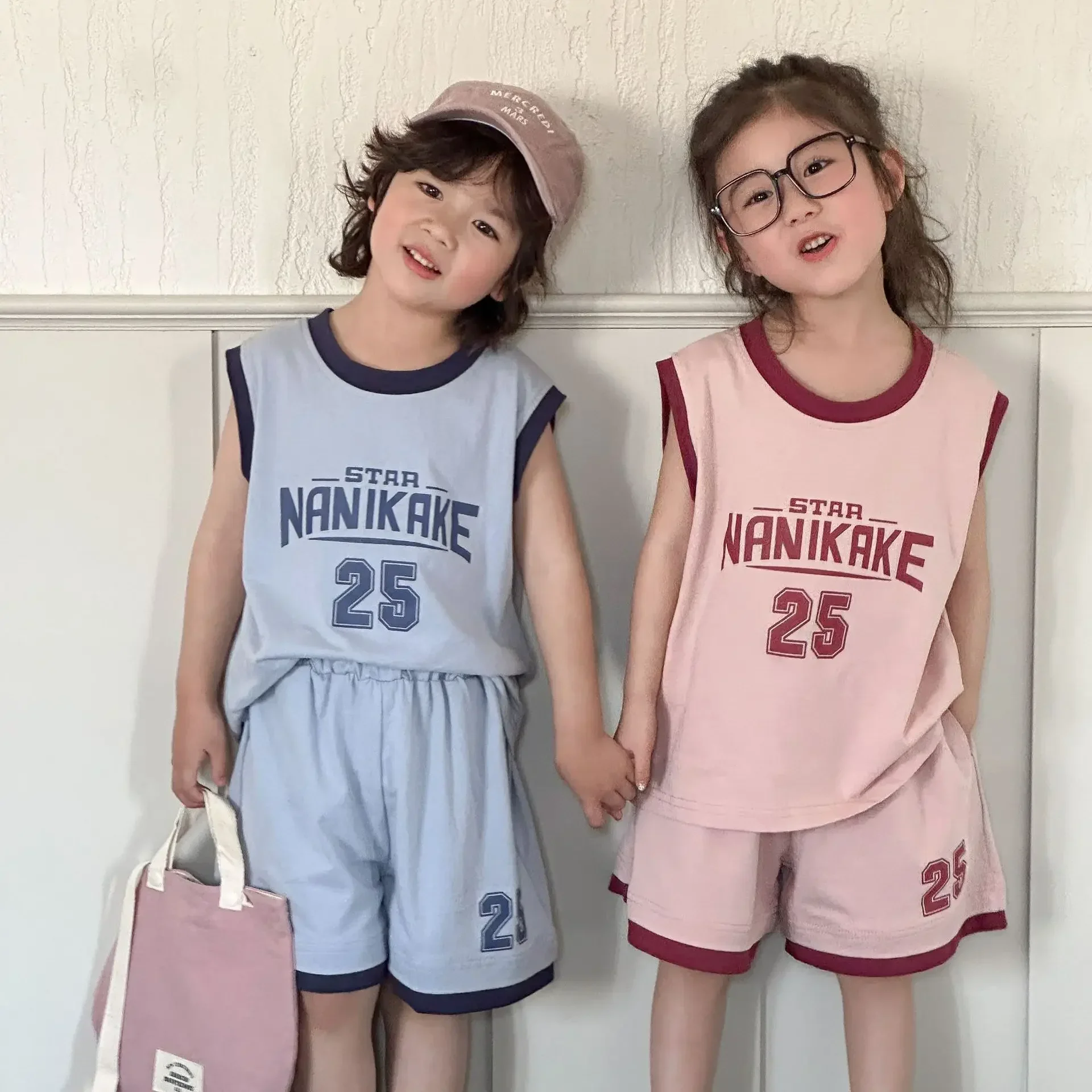 

Children Clothing Set 2025 Summer New Kids Boys Sports Suit Cotton Casual Vest +short Girls Two Piece Suit