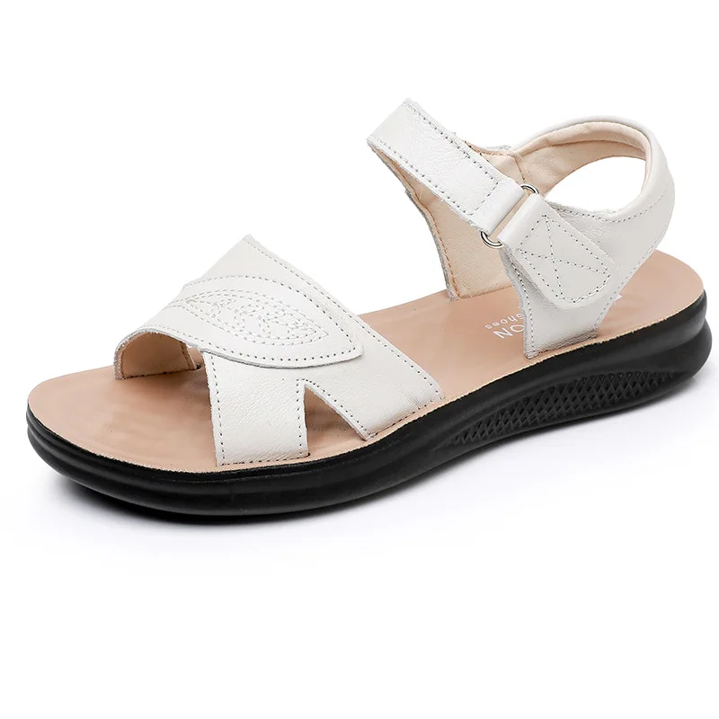 Summer New Leather Women\'s Sandals Woman Flats Non-slip Soft Bottom Sandals Elderly Beach Comfort Casual Shoes Walking Shoes