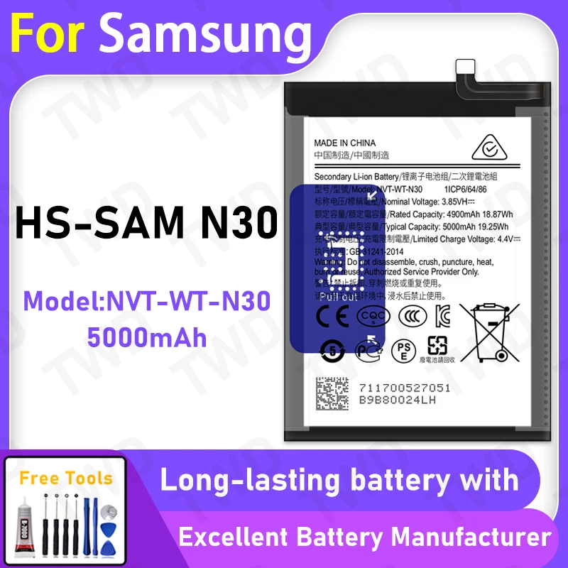 

100% New 5000mAh NVT-WT-N30 Battery For Samsung Galaxy HS-SAM N30 Battery Replacement Bateria