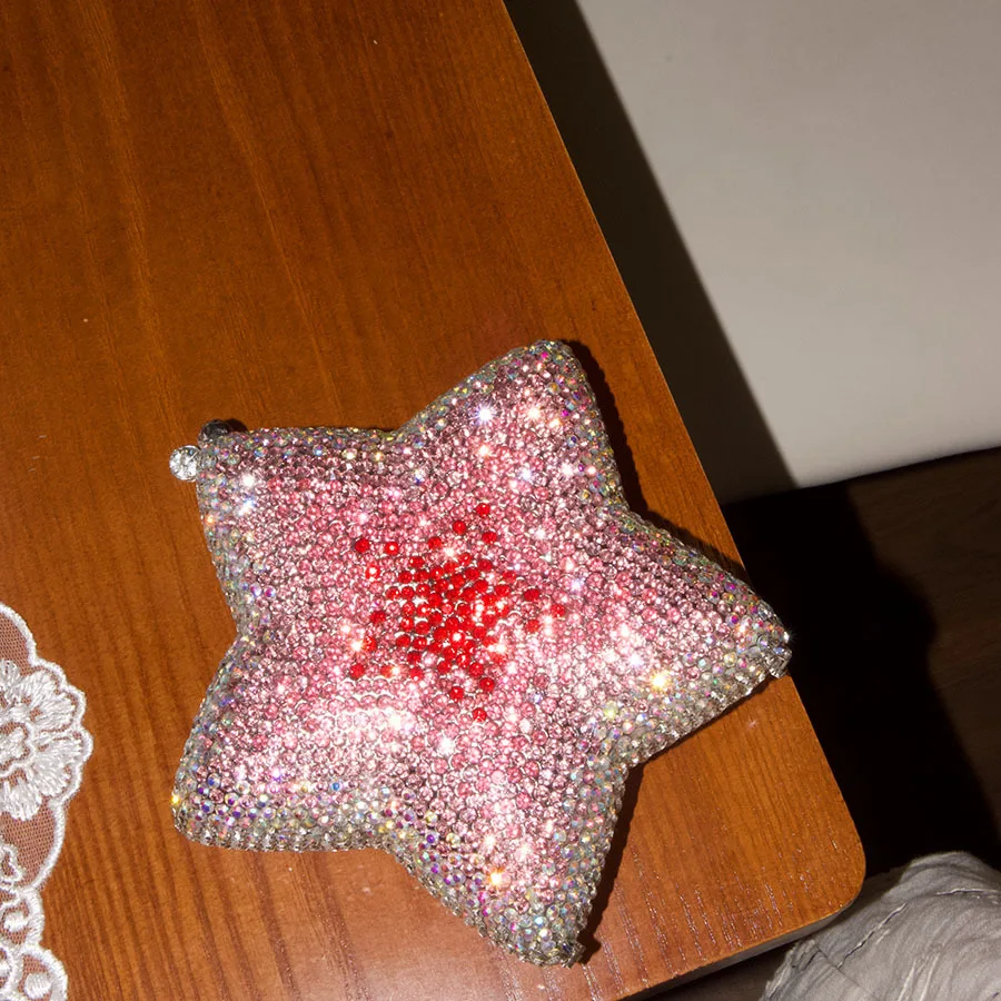 full of diamonds, star powder, flash diamond creative five-pointed star heart pattern five-pointed star bag messenger bag