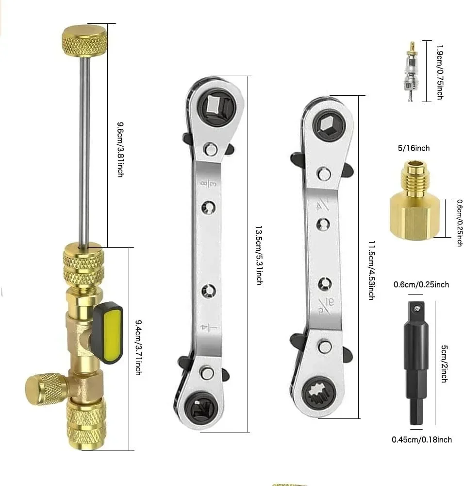 R410A R22 Valve Core Remover Installer Tool with Dual Size SAE 1/4 & 5/16 Port, for R410 R32 R22 R12 R407 R404 R600 HVAC System