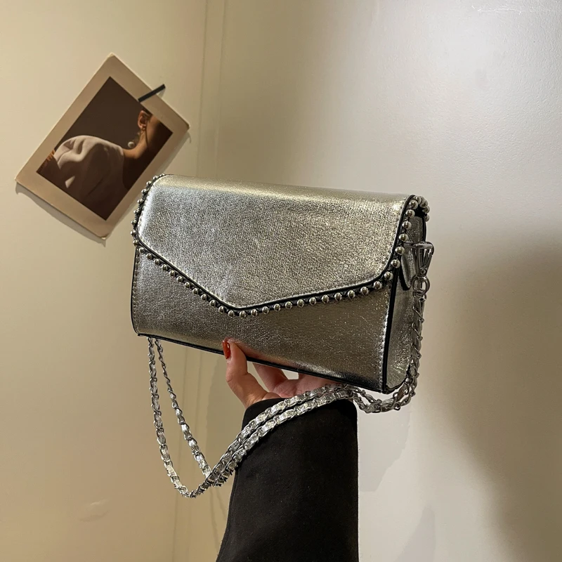 Solid Metal Pearl Pu Shoulder Bags Thread Chains Fashion Crossbody Bag 2024 High Quality Hot Sale Women\'s Bag Bolsos De Señora