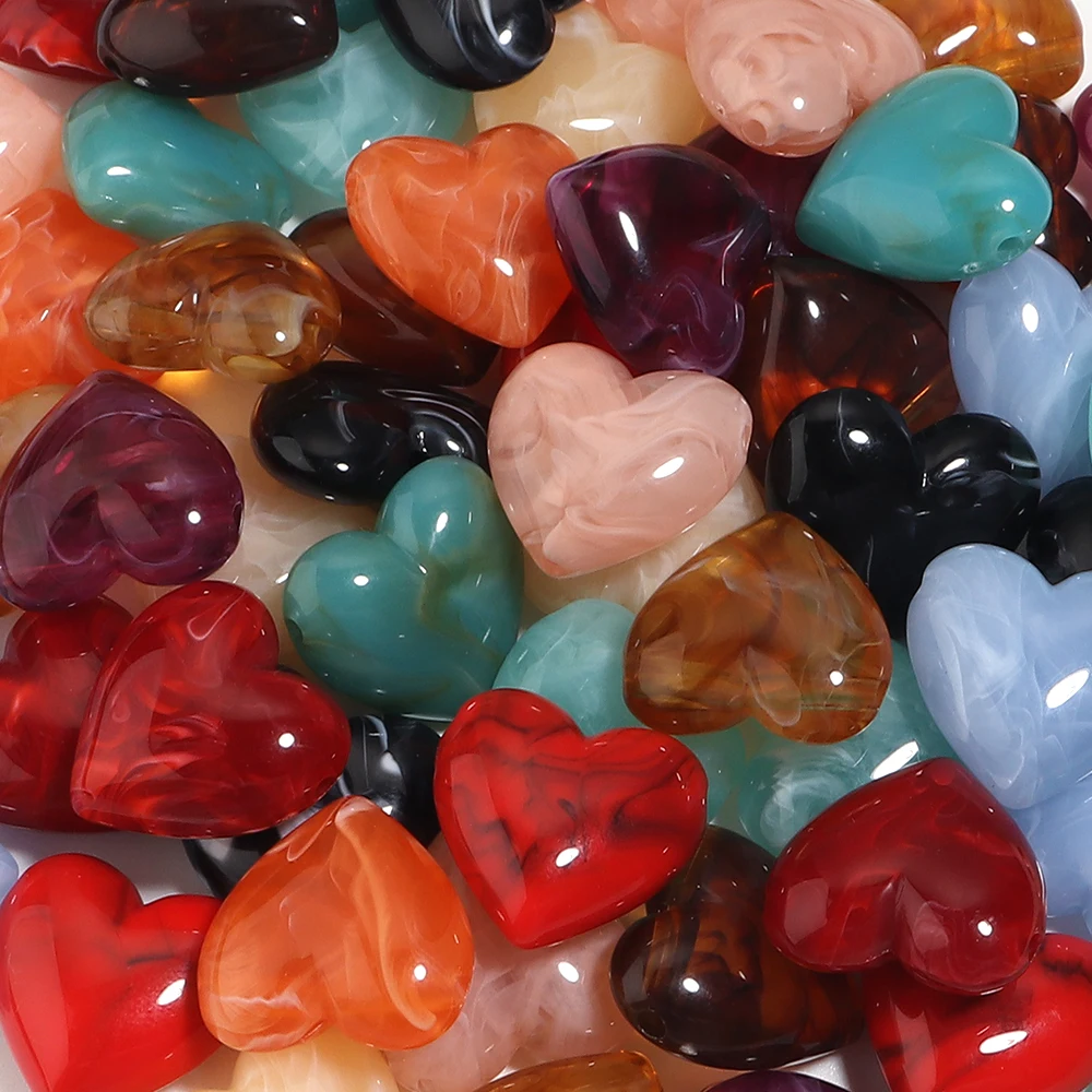 10 Stück Imitation Naturstein Liebesherz Acrylperlen mit horizontalem Loch, lose Perlen für die Schmuckherstellung, DIY-Armband-Zubehör – Detail 4