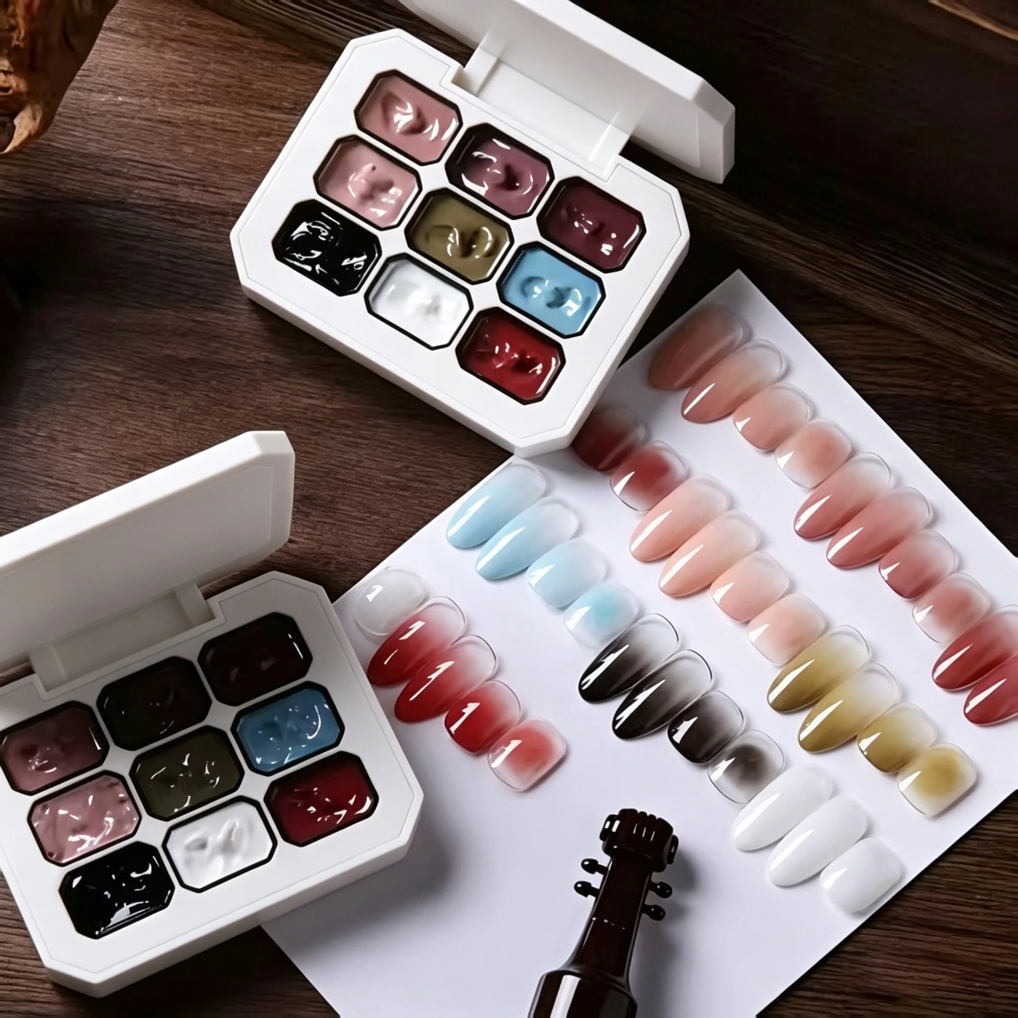 MIANEL Nail Art 9-Grid 2026 No-Wash Paint Snap-On Gel Nail Stamping Gradient Blush Gel Nail Polish