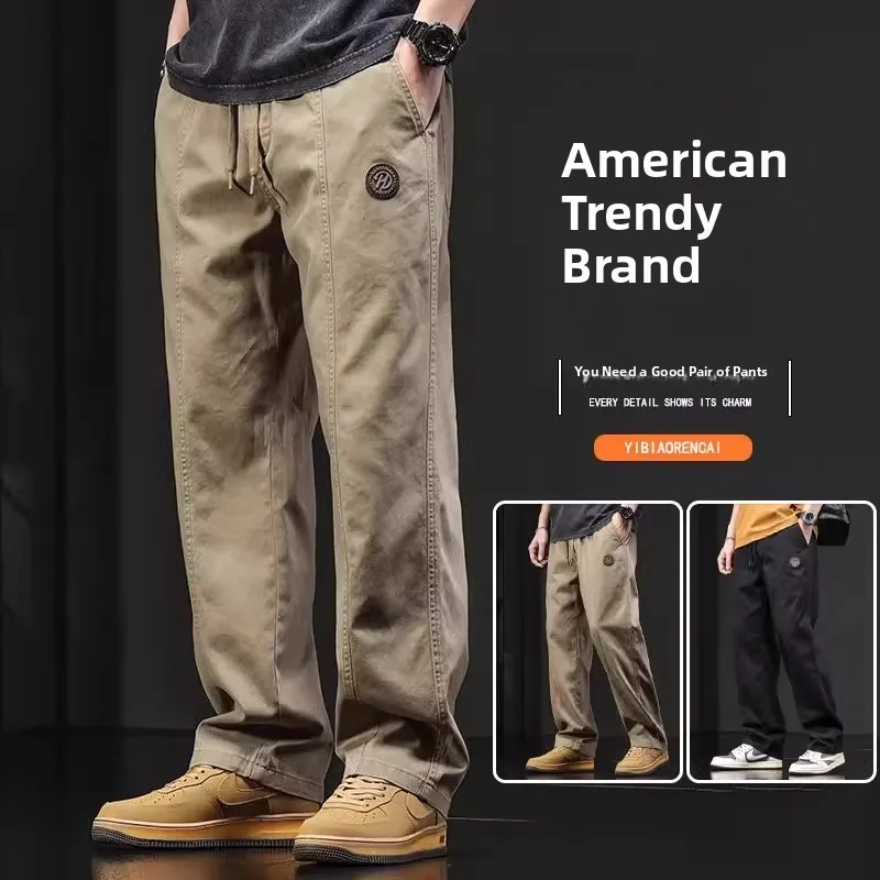 

Extended Length Cotton Workwear Pants for Men Straight Leg Loose Fit Trousers mid Waist Breathable Casual Trousers for Teens ...