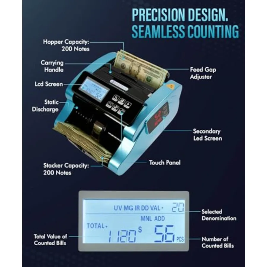 آلة عداد الفواتير عالية السرعة مع كشف الأشعة فوق البنفسجية MG IR DD وشاشة LCD قادرة على معالجة 1000 فولت في الدقيقة عروض الإعلان #4
