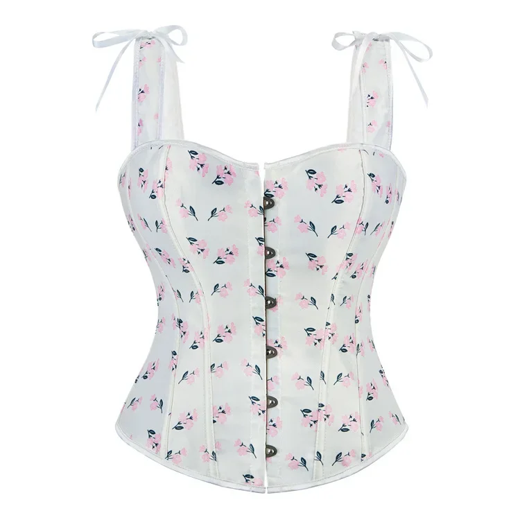 

Women Vintage Overbust Corset Top Lace Up Floral Boned Gothic Bustier Vest Bustier Lingerie Korset White