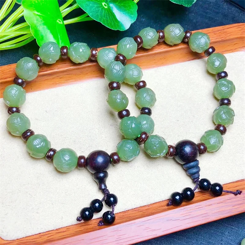 

Natural Hetian Jade Lotus Bracelet Crystal Gemstone Energy Stone Bracelet Jewelry Gift For Women Gift 1pcs 10mm