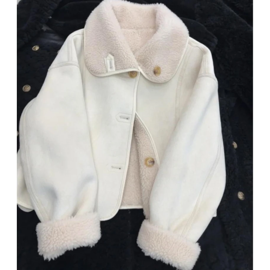 Chic Casual Lamb Wool Jacket Short Overcoat Women's 2026 New Autumn Winter Unique Super Nice Loose Warm Lamb Wool Coat Tops