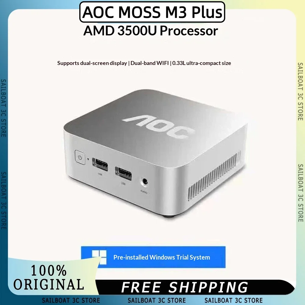 AOC MOSS M3 Plus Mini PC  AMD R5-3500U 8G-256G with WiFi5 + Realtek Bluetooth4.2 Supports Dual-screen Display 0.33L Lightweight