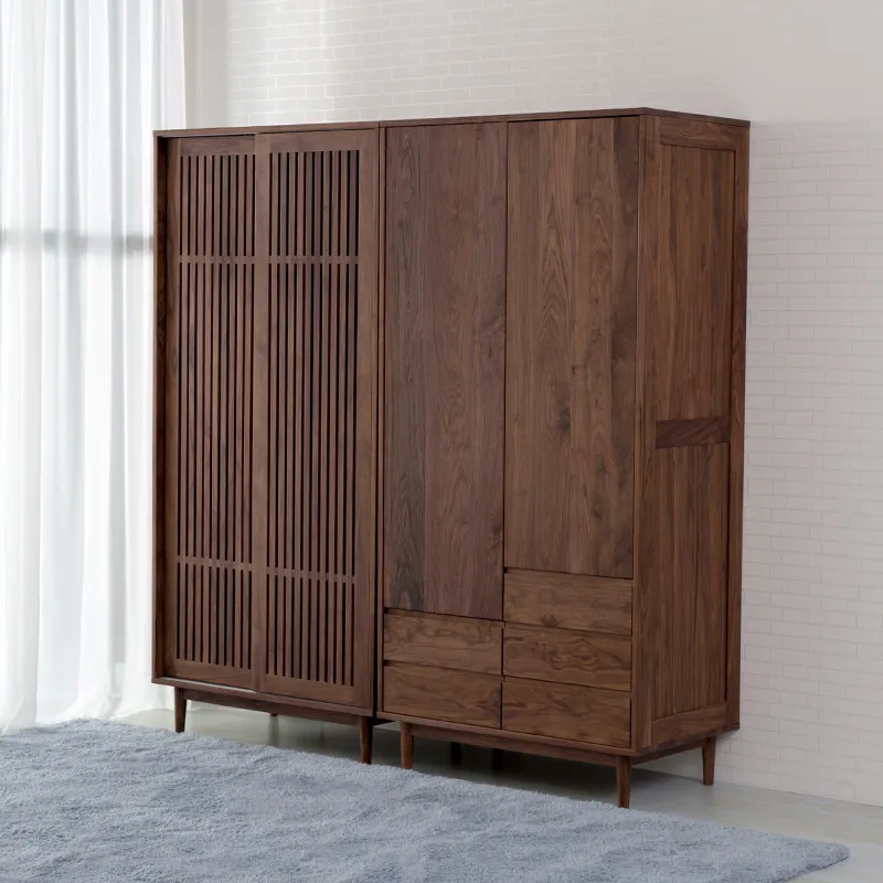 North American black walnut combination wardrobe Japanese solid wood integral wardrobe double door push door wardrobe