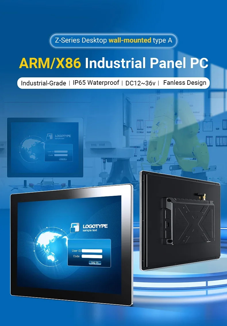2026 10-27inch Touch Screen Industrial Panel Computer Full Aluminum All-in-One IP65 Fanless Wall-Mounted SSD 2GB/4GB/8GB