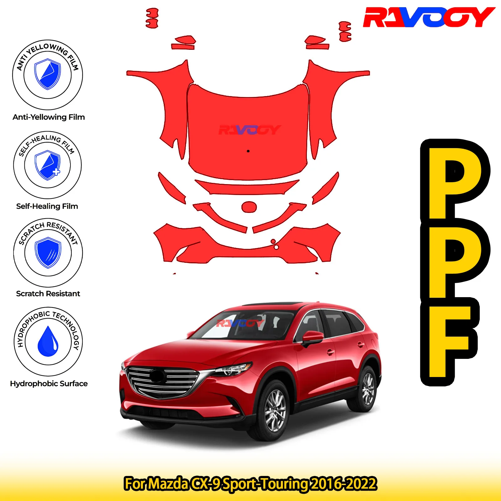 

Для Mazda CX-9 Sport-Touring 2016-2022 глянцевый матовый черный предварительно вырезанный передний комплект PPF, защитная пленка для краски