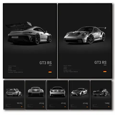Pop in bianco e nero tedesco di lusso auto sportiva poster wall art 911 GT3 RS Turbo HD olio su tela stampa garage soggiorno arredamento
