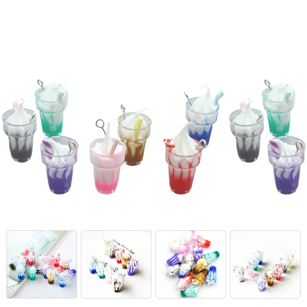 

10pcs Ice Cream Cup Charms Resin Alloy Keychains Diy Pendant Decorative Jewelry Accessories Mixed Color Lightweight Portable