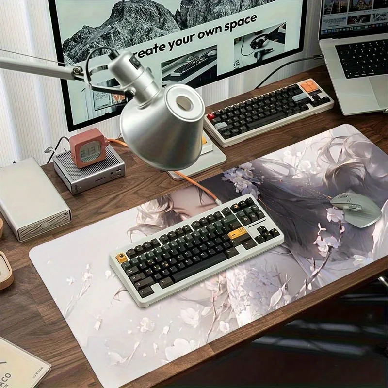 Ancient Style Woman Flowers Extended Mouse Pad Durable Rubber Desk Mat for Gaming and Office