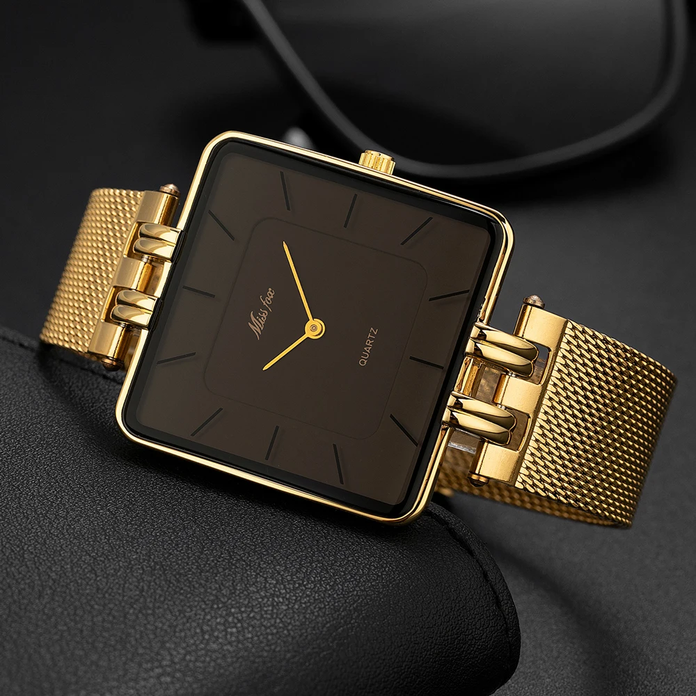 MISSFOX Luxury Brand Wristwatch Minimalist Fashion Quartz Watches Classic Design Square Dial Waterproof Mesh Band Watch For Gift