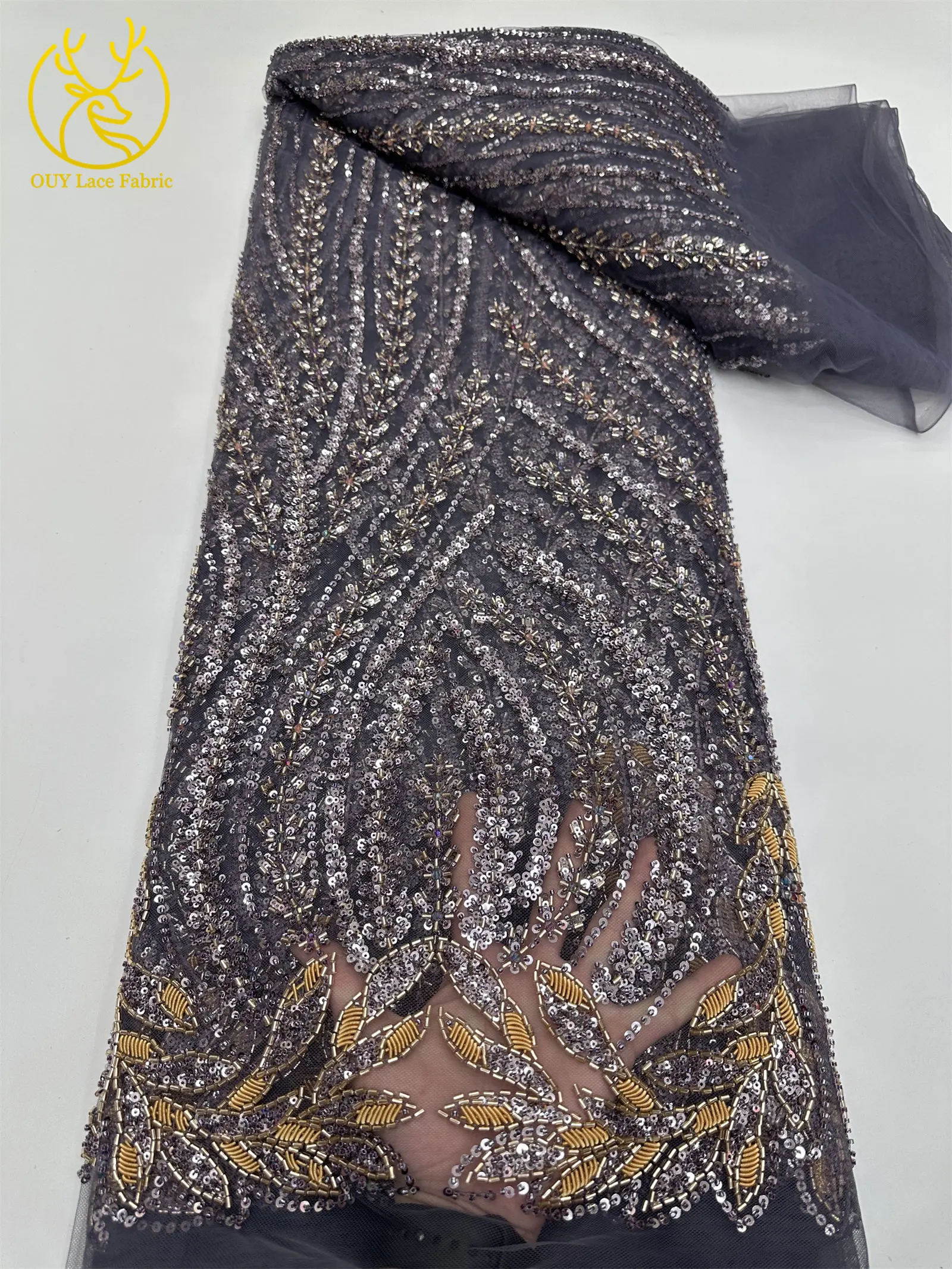 Luxuriöser afrikanischer Brautkleid-Spitzenstoff 2026 – Hochwertige nigerianische französische Pailletten-Tüllspitze für Damen-Abendkleider zum Nähen – Detail 16