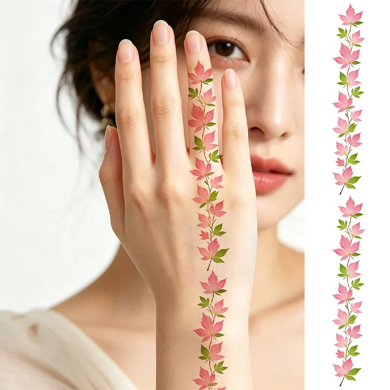 Maple leaf rings, bracelets, finger tattoos, waterproof, long-lasting, colorful, cute cartoon anklets, temporary stickers.