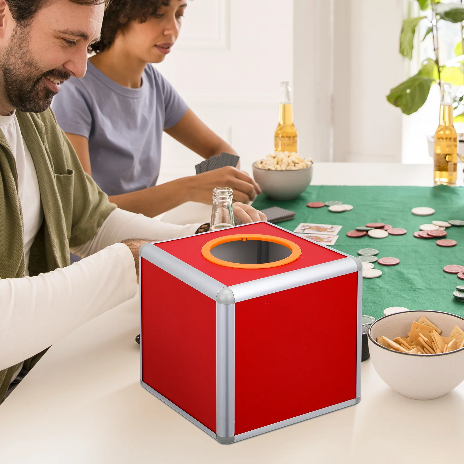 

20Cm Lottery Box Aluminum Alloy Clear Raffle Drum for Ticket Ball Game Fundraising Event Table Tennis Club Propaganda