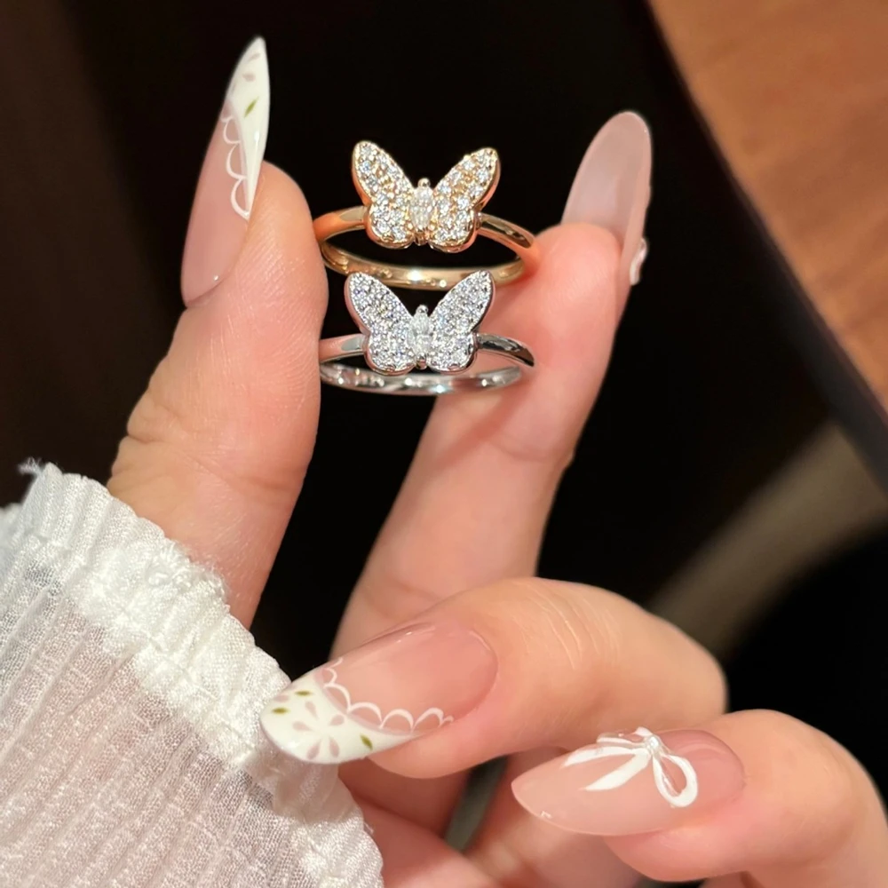 D Color VVS1 Moissanite Ring Tested with Diamonds S925 Sterling Silver Butterfly Wedding Rings for Woman Jewelry Gift