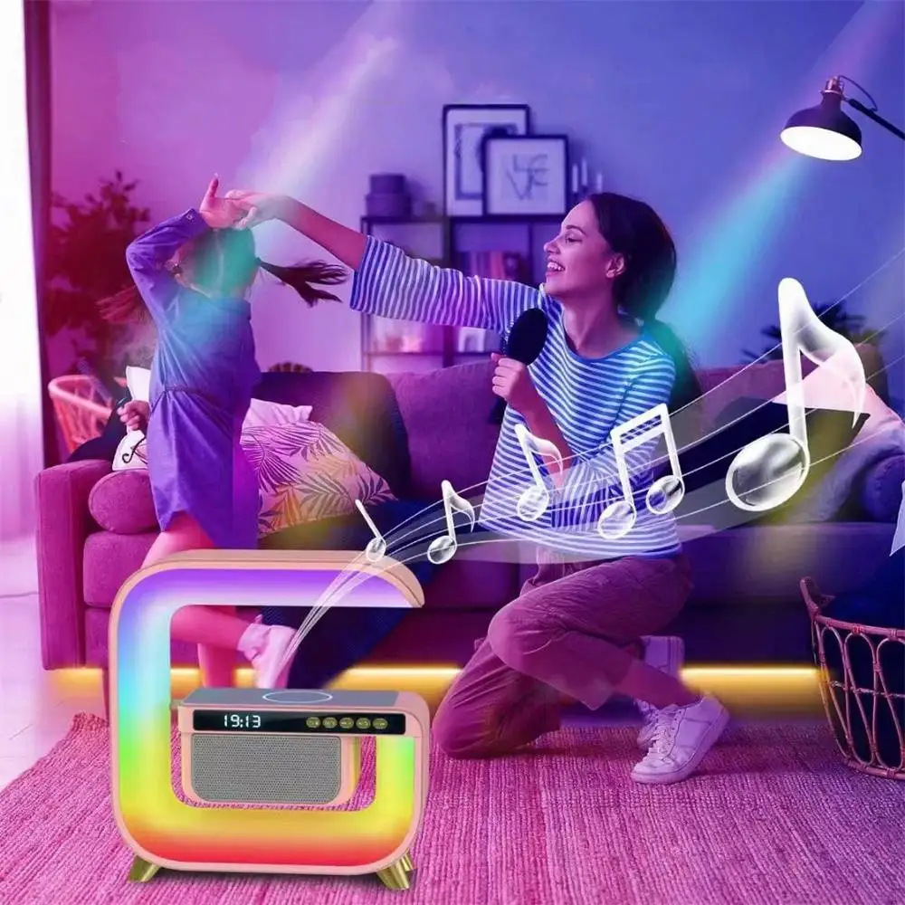 Multifunctional Bluetooth Speaker Alarm Clock Wireless Mobile Phone 15W Colorful Wireless Charging Subwoofer RGB Table Light