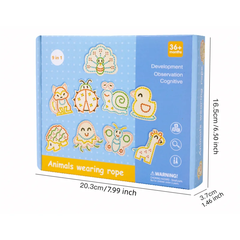 Wooden Animal Sewing Kit for Kids DIY Embroidery Lacing Toy Montessori Educational Fine Motor Skills Birthday Gift for Toddlers